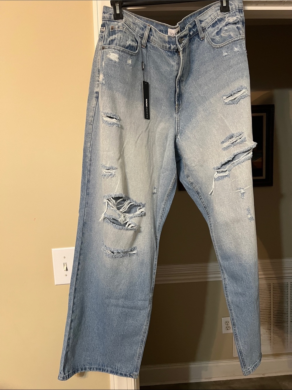 Fashion Nova Light Wash Distressed Relaxed Jeans
